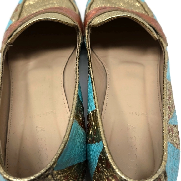 One Of A Kind Hand Painted Crinkle Gold Penny Loafers J Crew Women's 8 - Picture 12 of 14